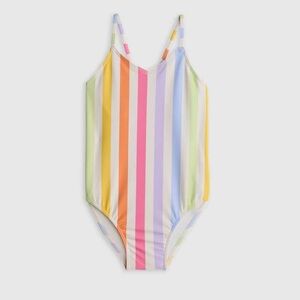 NWT QUINCE One Piece Swimsuit In Rainbow Stripe Kid Size 8 6832